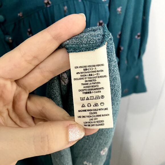 Free People Green Love Grows Printed Long Sleeve Key Hole Boho Romper S - Picture 3 of 9